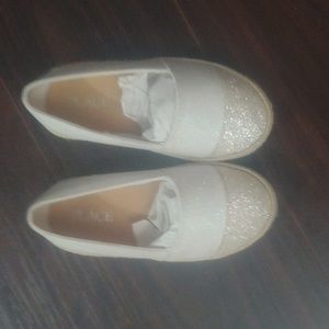 White glittery espedrille flats